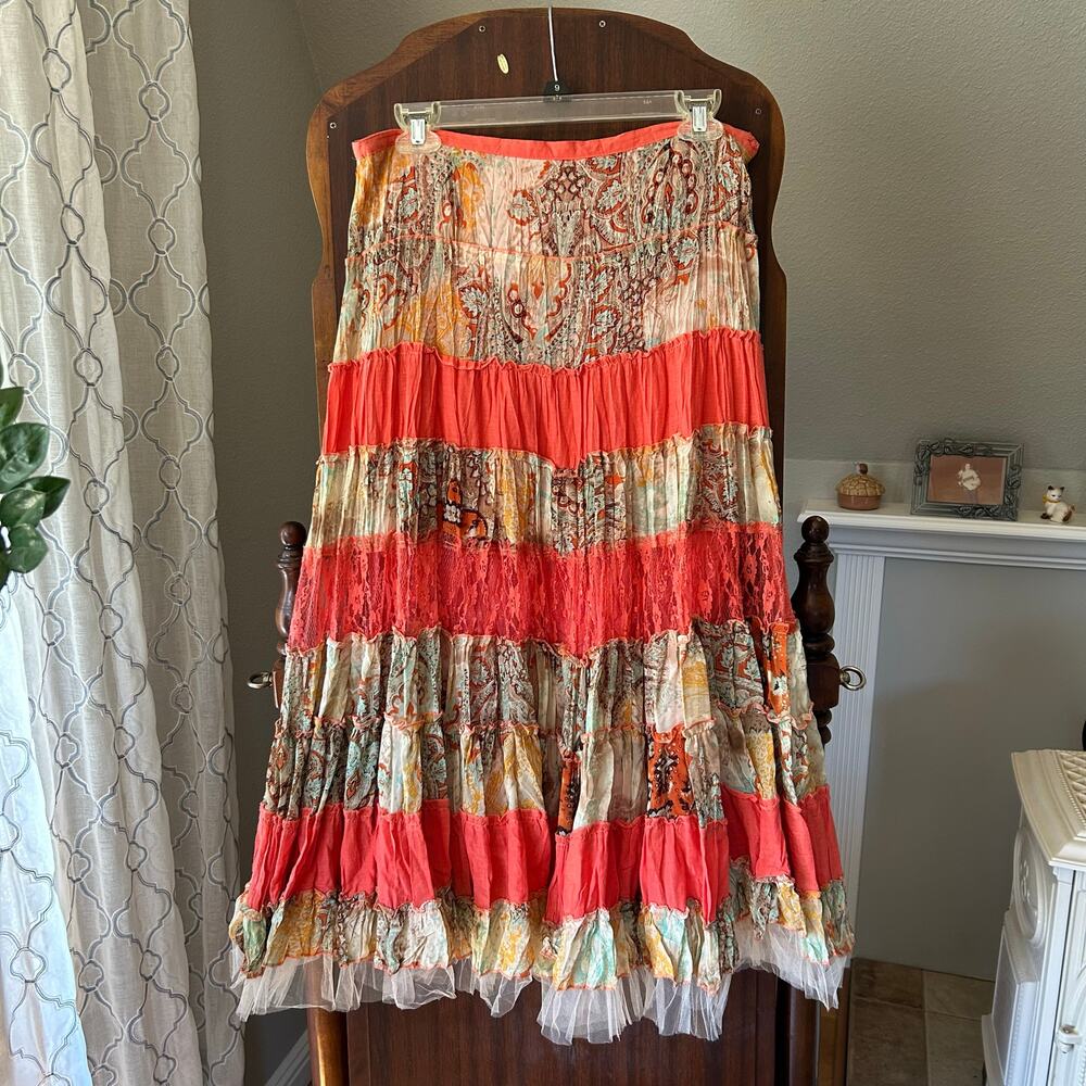Panilli Bohemian Lace Ruffle Tiered Full Skirt size medium